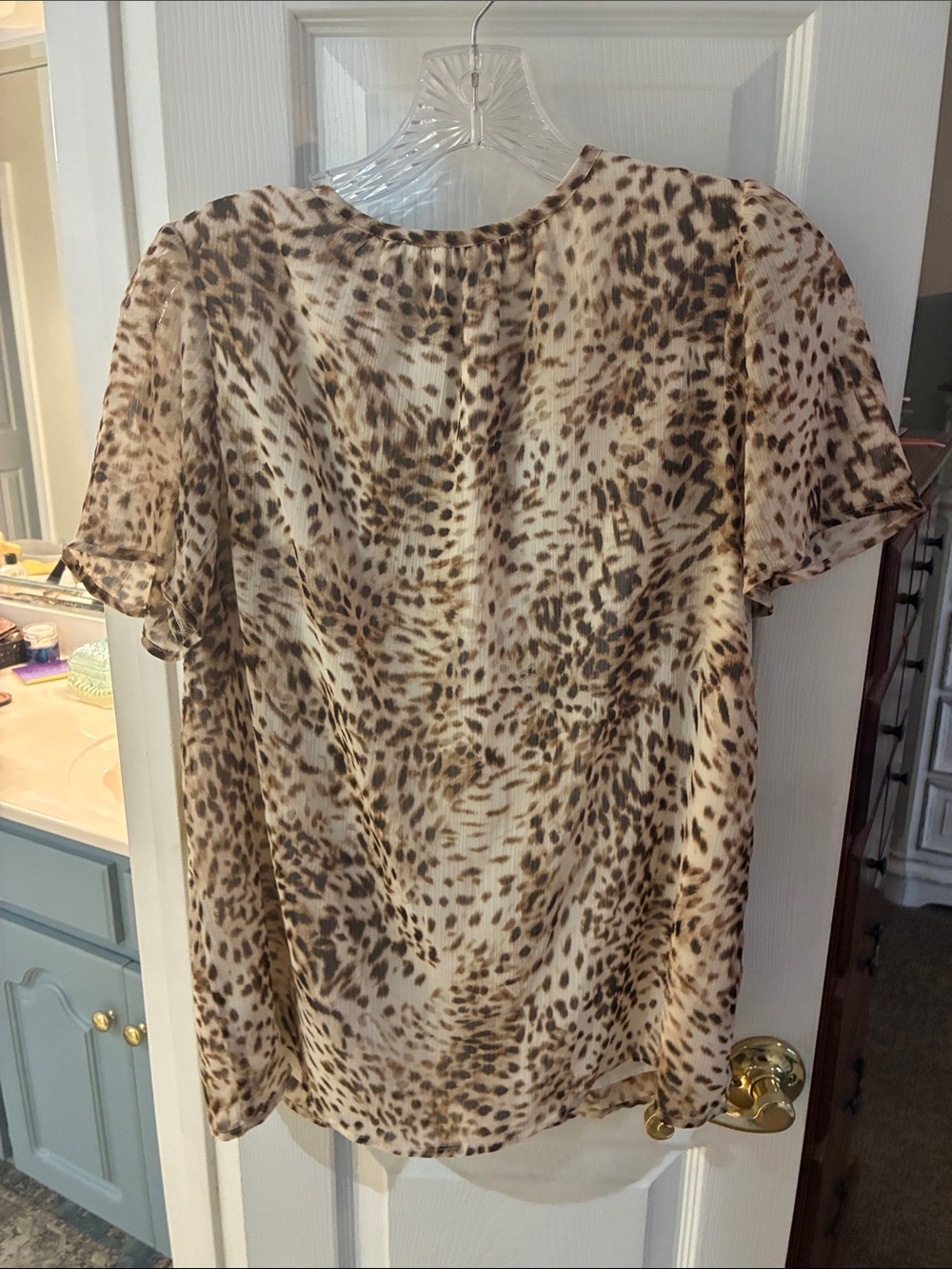 LOFT Leopard Print Fully Lined Gold Button Blouse in Brown and Cream SZ S - Picture 5 of 6
